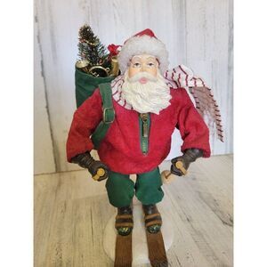 Santa Claus skiing deliver gift present December Xmas glitter figure
